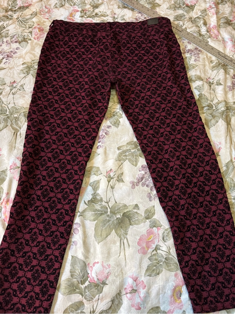 Celebrity Pink 15/32 Burnt Red Black Flocked Damask Skinny Pants Goth - Picture 6 of 10